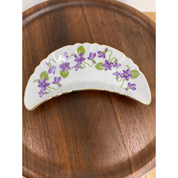 Old Nuremberg Trinket/Bone Dish Curved purple Floral 6 1/2" - Picture 1 of 5